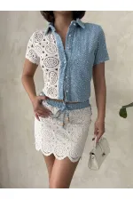 Denim Detailed Lace Short Skirt - Raw Topshow