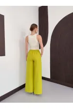 Fıstık Yeşili Keten Toptan Pantolon | D2381 Topshow