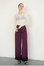 Wholesale Satin Trousers with Lace Hem - Coffee | D2969 - Topshow