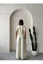 Striped Blouse with Guipure Detail - Yellow | Topshow