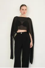 Chiffon Poncho - Black | D2938 - Topshow