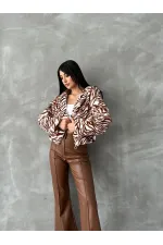 Leopar Bskılı Pejuş Toptan Mont - Taba Zebra | TOPSHOW | F1654