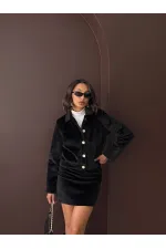 Topshow - Wholesale Plush Buttoned Coat - Black