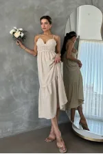 Robe longue Topshow en lin brut à bretelles et col en V, vente en gros