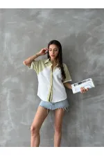 Topshow Pistachio Green Striped Detailed Low Sleeve Wholesale Shirt