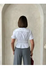 Yaka Detaylı Büzgülü Gömlek - Beyaz Topshow