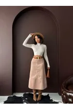 Topshow Scuba Suede Skirt - Mink | F2004