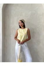 Dantel Kolsuz Bluz - Sarı | Topshow