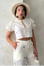 Wholesale Blouse with Front Embroidered - Stone | Topshow