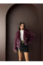 Topshow - Wholesale Rabbit Fur Buttoned Coat - Plum