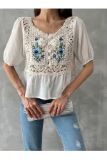 Topshow Stone Cream Embroidered Wholesale Blouse