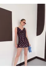 Puantiye Baskılı Elbise - Kahve Turkuaz | D3024 Topshow