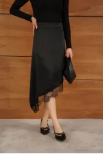 D 2951 LACE ASYMMETRICAL SKIRT - BLACK