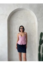 Çizgili Askılı Bluz - Bordo | Topshow