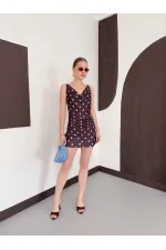 Puantiye Baskılı Elbise - Kahve Turkuaz | D3024 Topshow