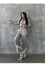 Topshow Gray Lace-Up Wholesale Trousers