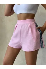 Kot Detaylı Şort - Pembe | Topshow