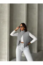 Doudoune sans manches Pitikare en fibre à motif noir (vente en gros) | TOPSHOW | F1741