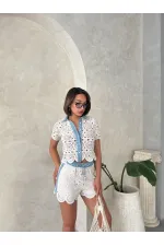 Kot Detaylı Dantel Gömlek - Ham Topshow