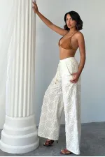 Nakışlı Süzüneli Pantolon - Taş | Topshow