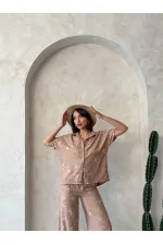 Nakışlı Toptan Gömlek - Açık Kahve Dsn2 | Topshow