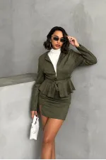 Suede Zippered Wholesale Blouse - Khaki | TOPSHOW | F1760