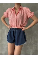 Chemise Topshow orange Pitikare à manches élastiques et taille en gros