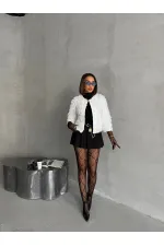 Veste en tulle à motif rose en gros - Crème | TOPSHOW | F1754