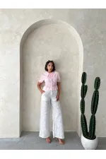 Nakışlı  Pantolon - Krem | Topshow