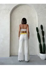 Kot Detaylı Dantel Pantolon - Sarı | Topshow | F1759