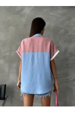 Topshow Blue Powder Front Pocket Wholesale Shirt