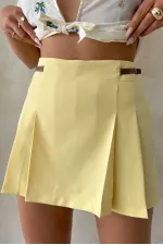 Kemer Detaylı Şort Toptan Etek - Sarı | Topshow