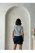 Dantel Gömlek - Mavi | Topshow