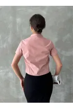 Topshow Powder Gipel Front Gathered Wholesale Blouse