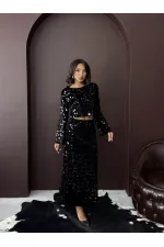 Topshow - Toptan Pullu Kadife Etek - Siyah Siyah