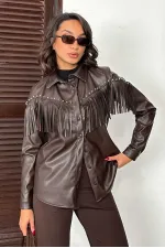 Chemise en similicuir à franges tombantes F 2043 - Café