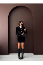 Topshow - Wholesale Plush Buttoned Coat - Black