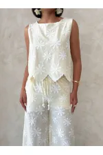 Embroidered Sleeveless Wholesale Blouse - Yellow | Topshow