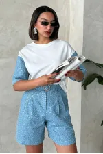 Kol Detaylı Tişort - Mavi | Topshow