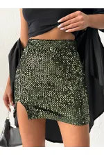 Topshow Sequined Velvet Mini Skirt - Khaki | F2054