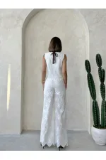 Nakışlı Pantolon - Beyaz | Topshow