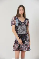 Robe Topshow à imprimé floral, col en V et manches courtes (vente en gros)