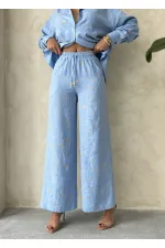 Nakışlı Toptan Pantolon - Açık Mavi | Topshow | F1900