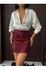 Topshow - Mini-jupe à sequins en gros - Mode chic pour les soirées et les fêtes - Bordeaux