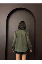 Topshow Nakışlı Scuba Süet Gömlek - Haki | F2024