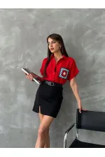 Topshow Kırmızı  Çiçek Cepli Toptan Gömlek