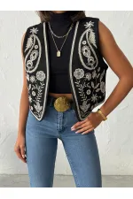 Topshow - Wholesale Embroidered Suede Vest - Western Style Elegance - Black