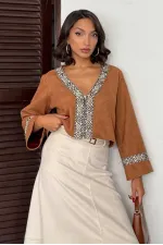 Topshow Şerit Detaylı Scuba Süet Fermuarlı Ceket - TABA | F1971