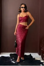 Topshow - Toptan Payetli Büstiyer - Parti Ve Davet Şıklığı - Bordo