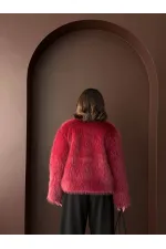 Topshow - Toptan Tavşan Tüyü Dügmeli Kaban - Bordo